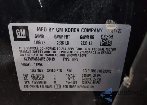 2021 Chevrolet Trailblazer Fwd Ls from USA, damaged, VIN KL79MMS24MB130419